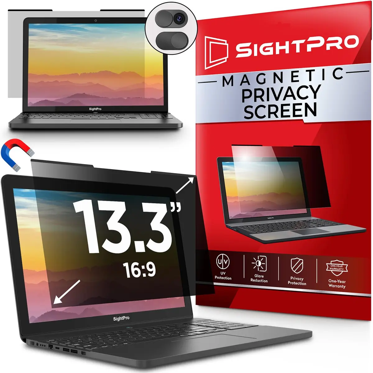 SightPro Magnetic Laptop Privacy Screen 13.3 Inch 16:9 | Patented Removable Filter Shield - main product image