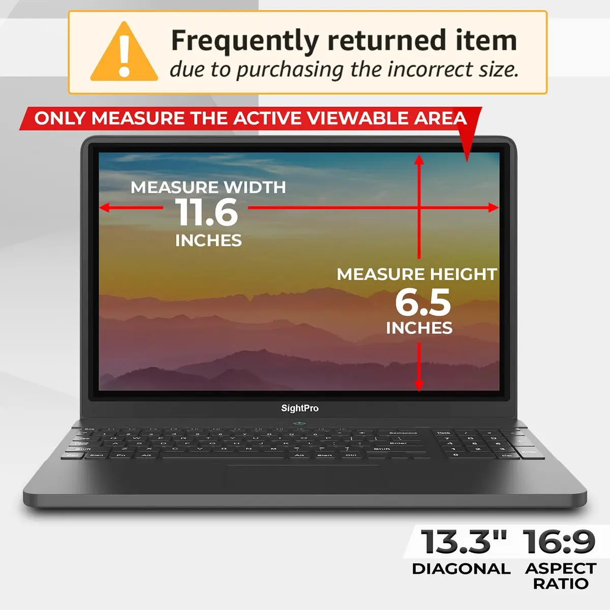 SightPro Magnetic Laptop Privacy Screen 13.3 Inch 16:9 | Patented Removable Filter Shield - view 2