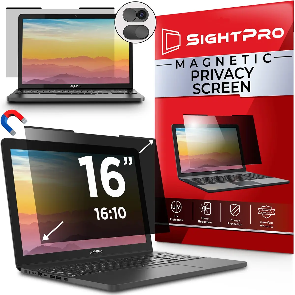 SightPro Magnetic Laptop Privacy Screen 16 Inch 16:10 | Patented Removable Filter - main product image