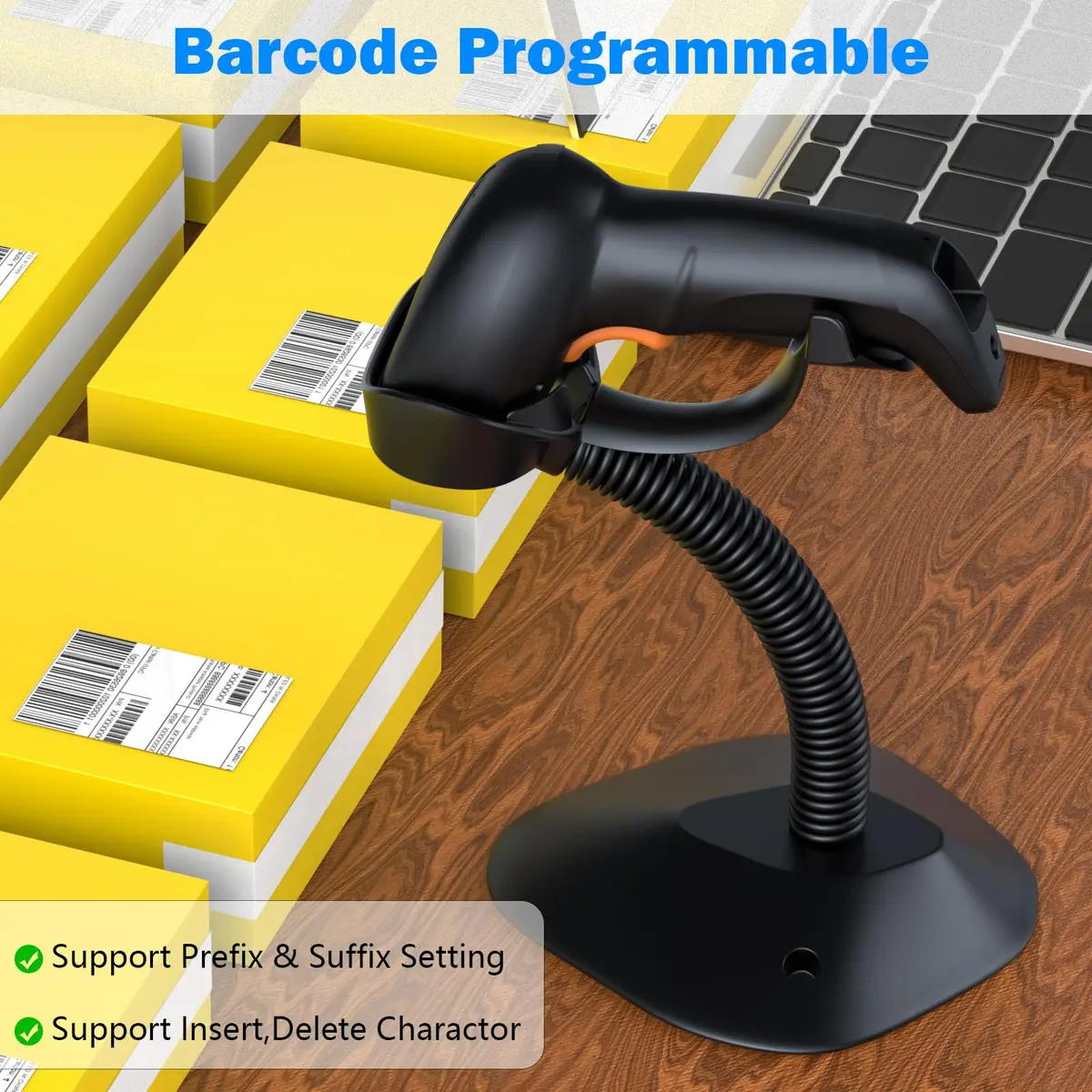 Symcode MJ-4590A Wireless 1D Laser Barcode Scanner with Auto-Sensing Stand & Battery Indicator | 200m Range - view 5