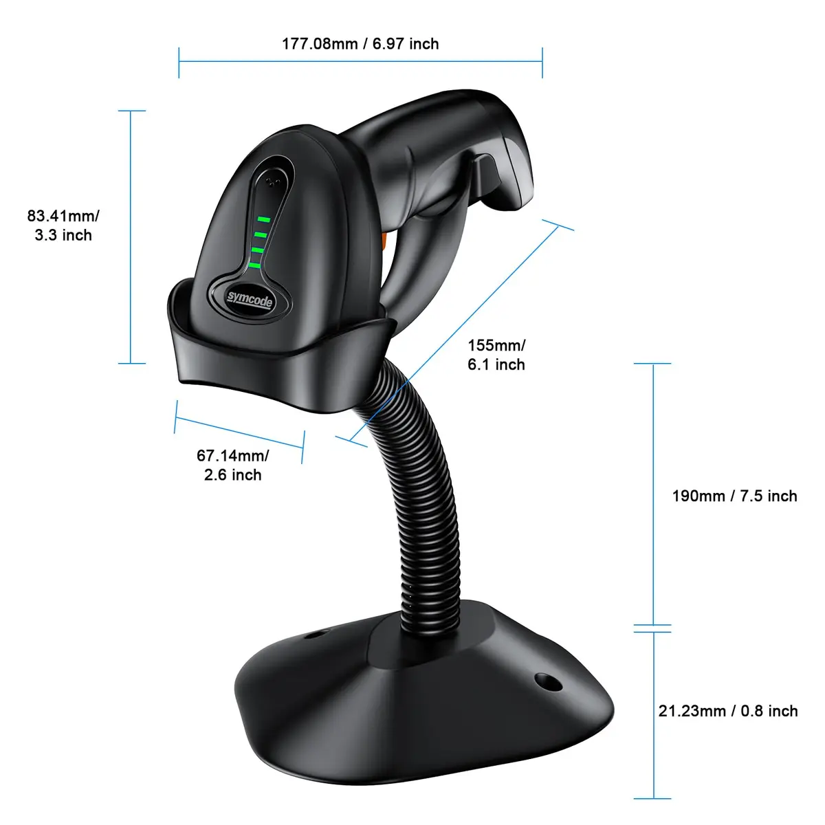 Symcode MJ-4590A Wireless 1D Laser Barcode Scanner with Auto-Sensing Stand & Battery Indicator | 200m Range - view 8