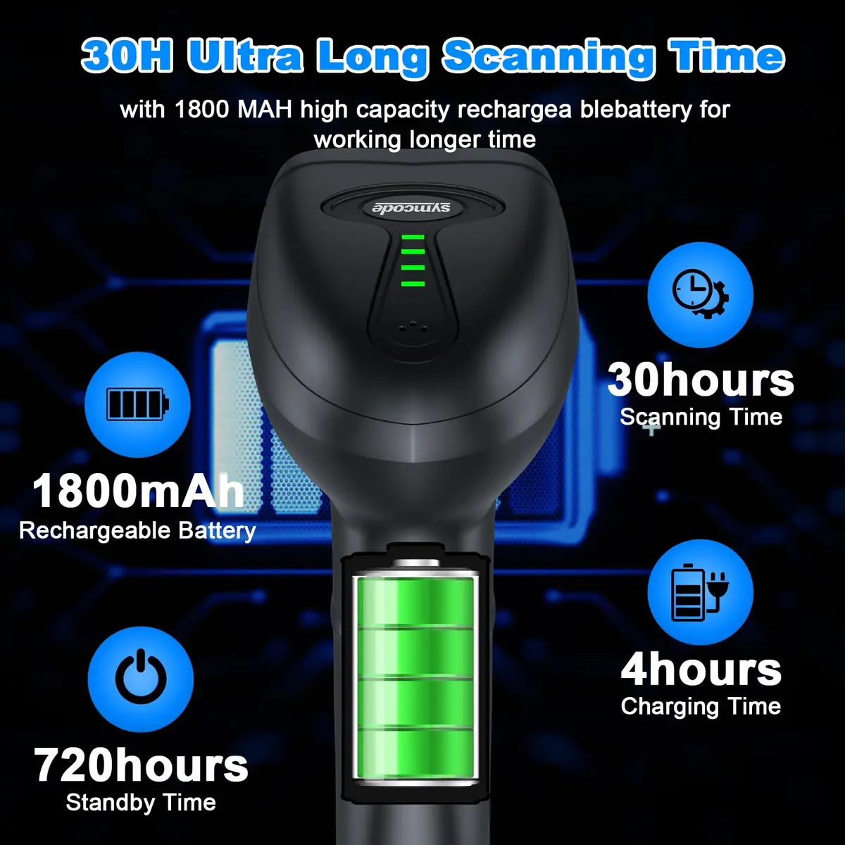 Symcode MJ-4590A Wireless 1D Laser Barcode Scanner with Auto-Sensing Stand & Battery Indicator | 200m Range - view 2