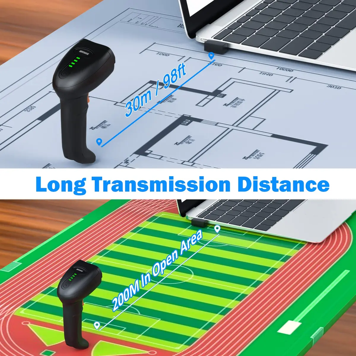 Symcode MJ-4590A Wireless 1D Laser Barcode Scanner with Auto-Sensing Stand & Battery Indicator | 200m Range - view 4