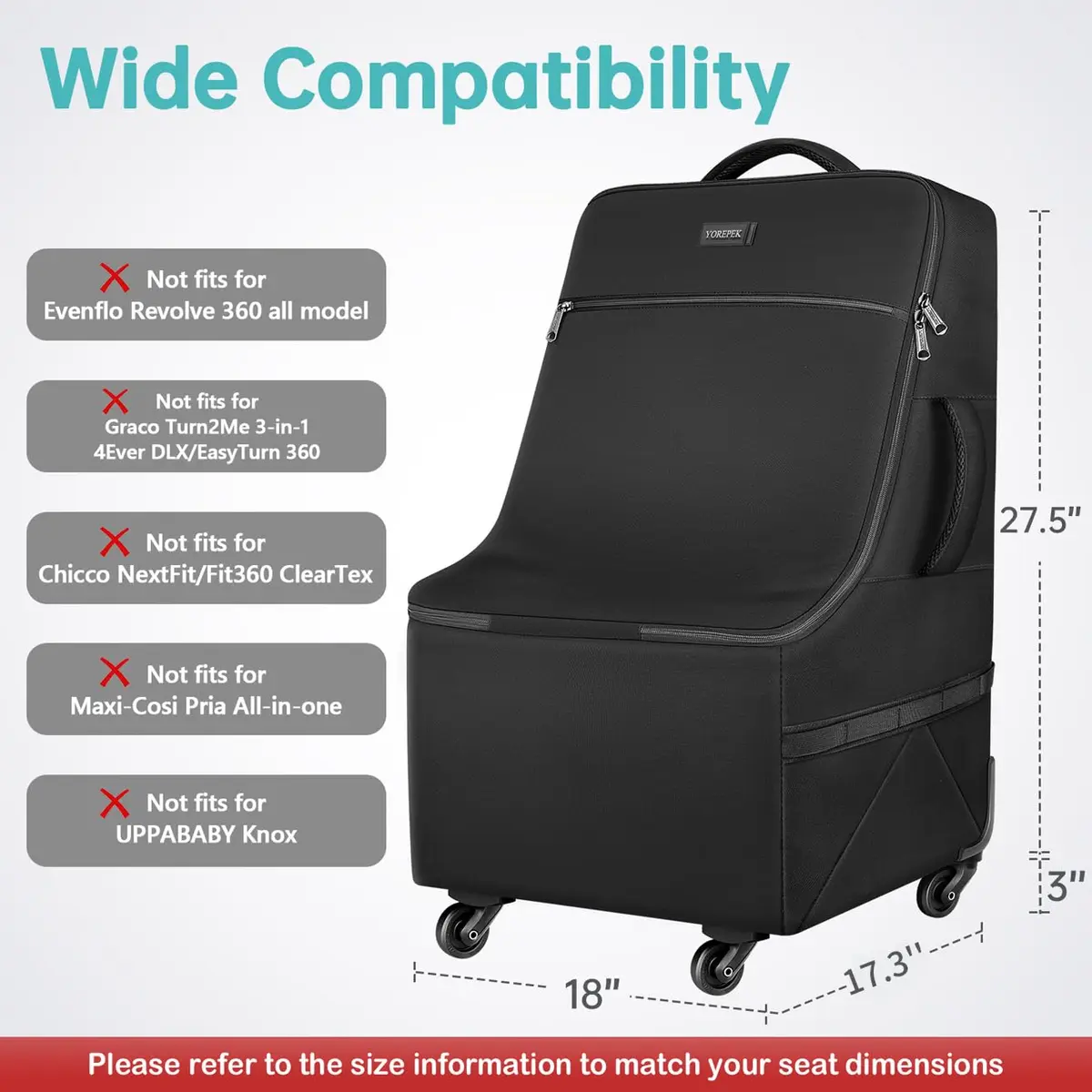 YOREPEK Padded Car Seat Travel Bag for Airplane with Wheels | Durable, Water-Resistant, Fits Most Convertible Car Seats - view 4