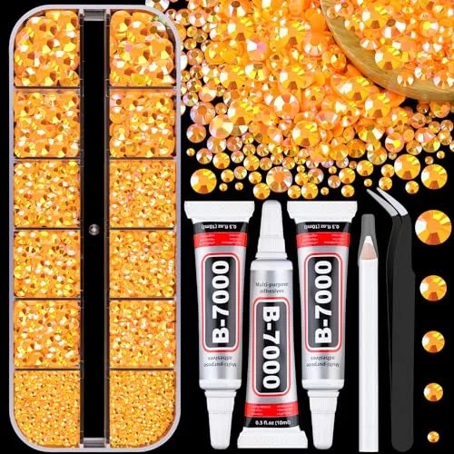 TINKRSTUFF Resin Jelly Rhinestones with B7000 Glue, Light Orange AB Flatback Crystal Set, 12 Grids Mixed Sizes | Bedazzling Gems for DIY Crafts - main product image
