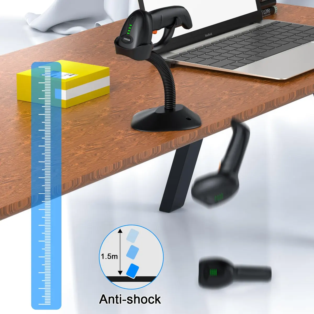 Symcode MJ-4590L 1D Wired Laser Barcode Scanner with Stand | Reads Damaged & Screen Codes - view 6