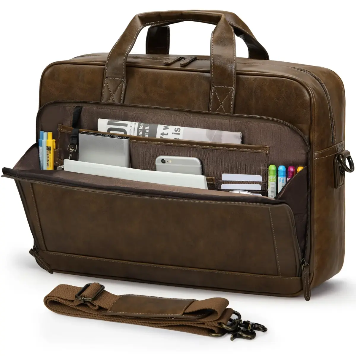 RAINSMORE Men's Leather Laptop Briefcase 43.4cm (17.1 inch) | Vintage Messenger Bag for Business & Travel - main product image