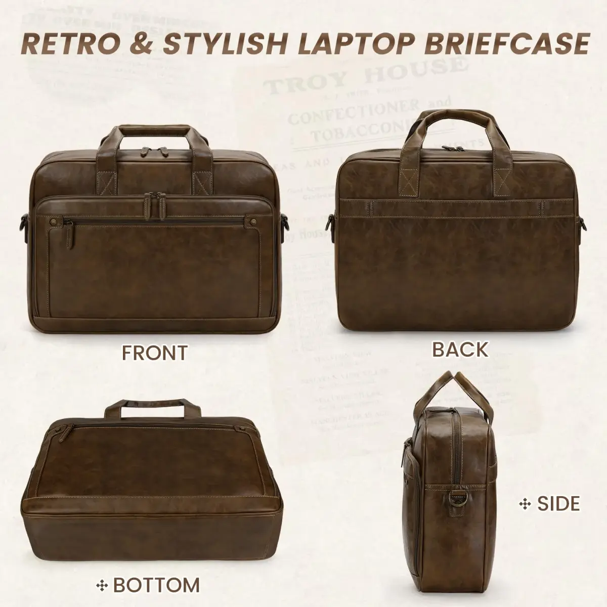 RAINSMORE Men's Leather Laptop Briefcase 43.4cm (17.1 inch) | Vintage Messenger Bag for Business & Travel - view 7