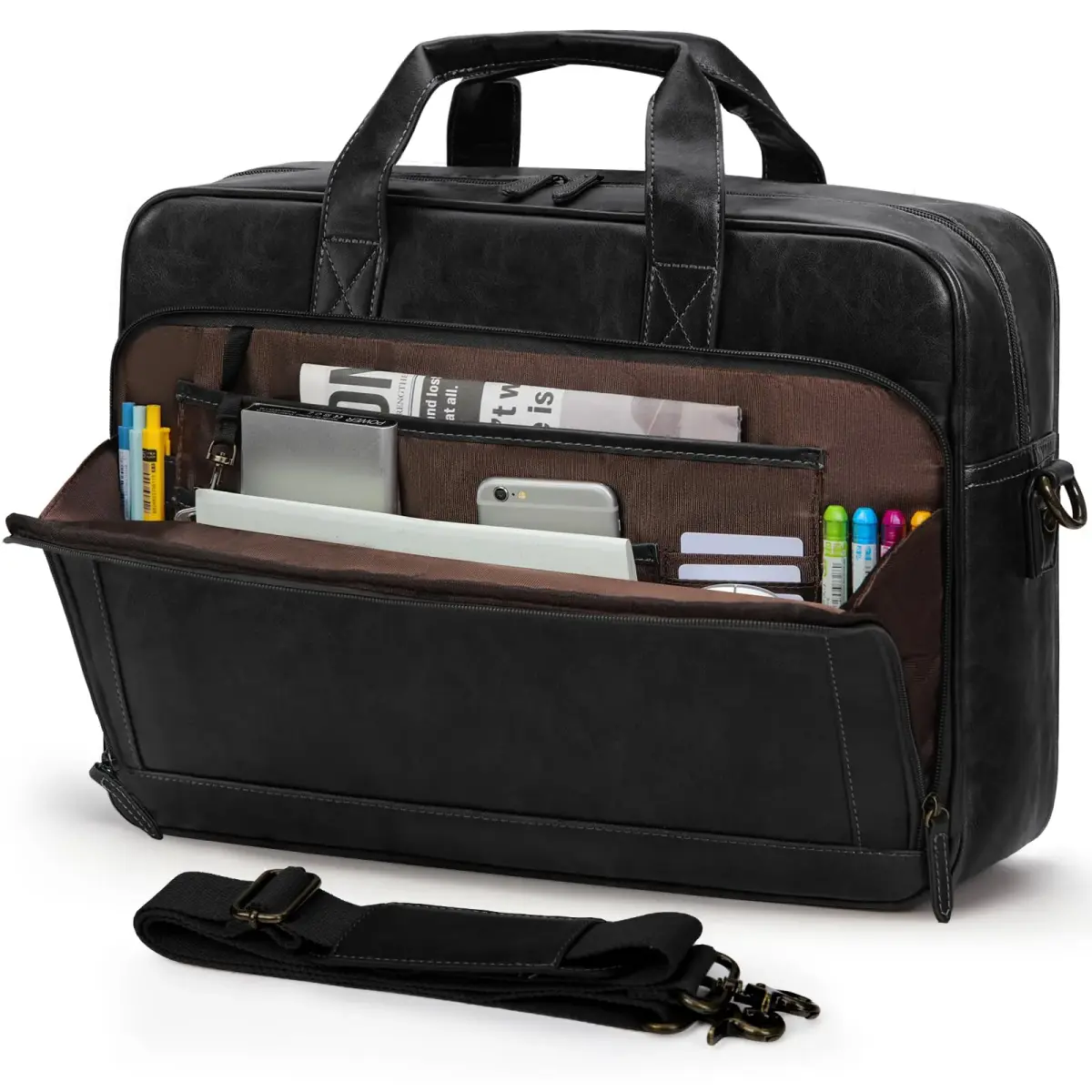 RAINSMORE Men's Leather Laptop Briefcase 16 Inch Vintage Messenger Bag | 40.9cm x 12.9cm x 30.5cm - main product image