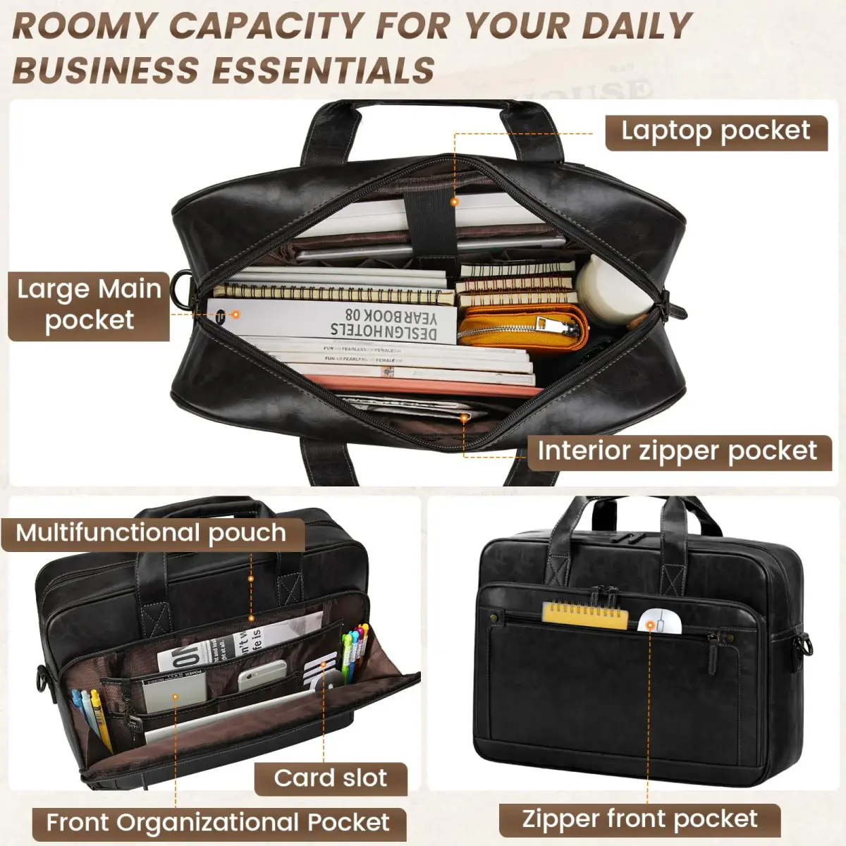 RAINSMORE Men's Leather Laptop Briefcase 16 Inch Vintage Messenger Bag | 40.9cm x 12.9cm x 30.5cm - view 4