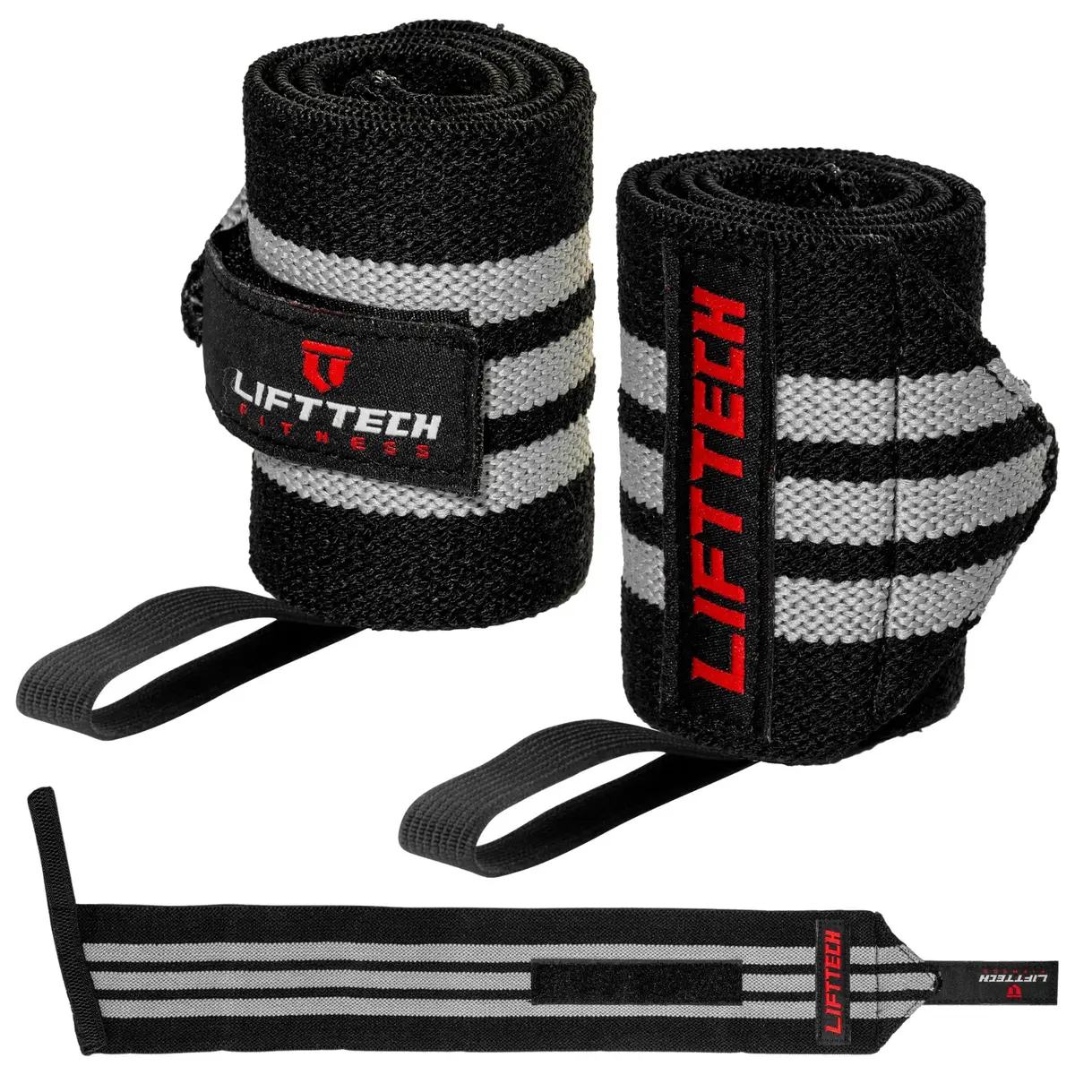 Lift Tech Fitness PRO 20'' Lifting Wrist Wraps - Black & Silver Support for Heavy Lifting (120 chars) - main product image