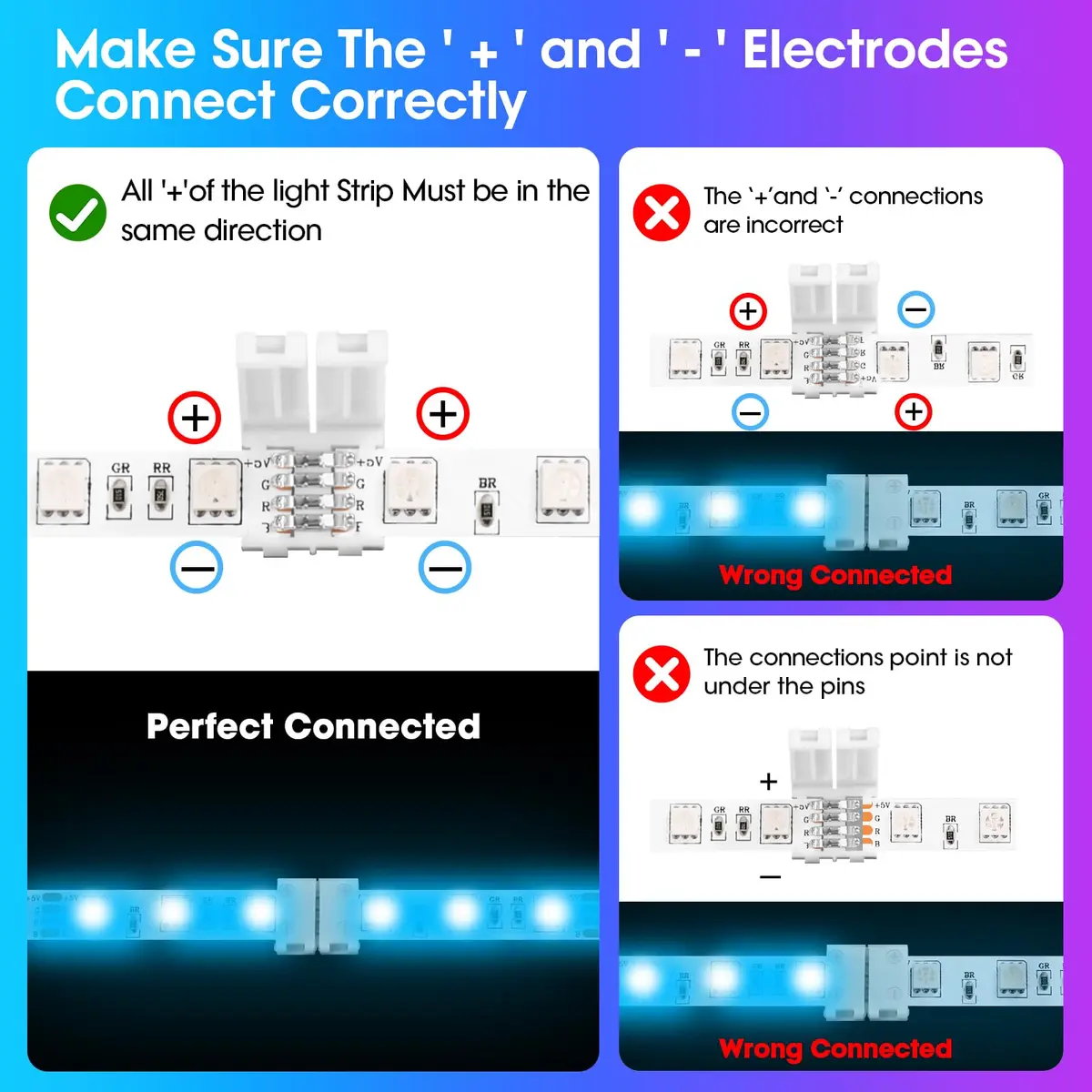 WENHSIN 8mm 4-Pin RGB LED Strip Connectors (10-Pack, 72W Max) | Solderless Extension for SMD 2835/3528/5050 RGB/RGBW Strips - view 5
