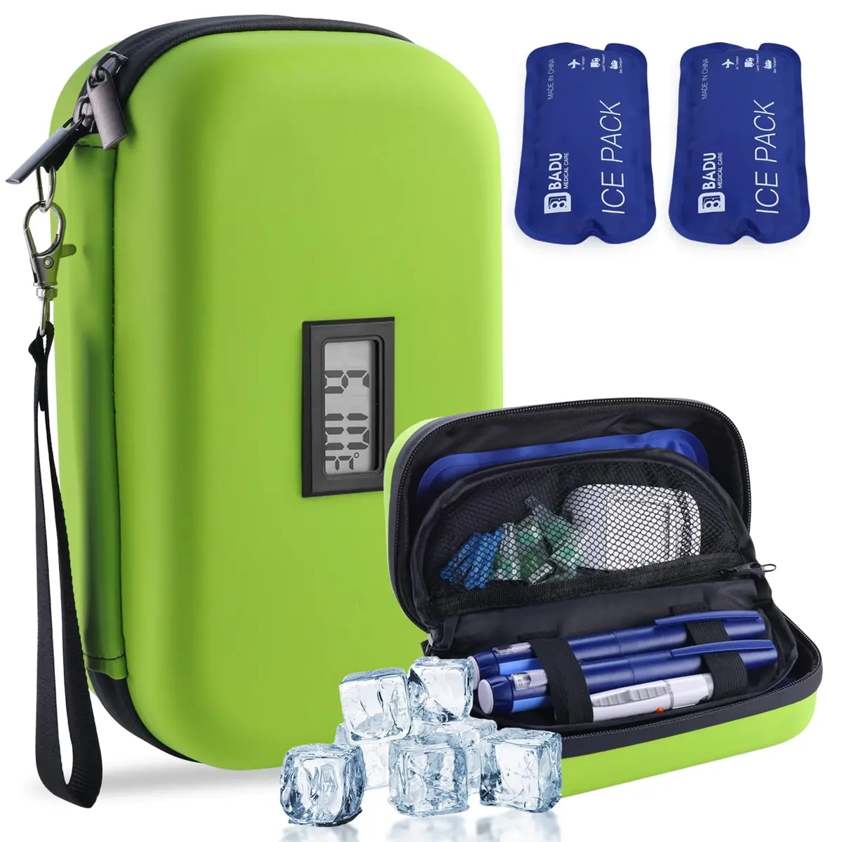HIMDUZE Insulin Cooler Travel Case with Thermometer & 2 Ice Packs | 21.7cm x 14.4cm x 9.1cm (8.3"x4.7"x3.4") - main product image