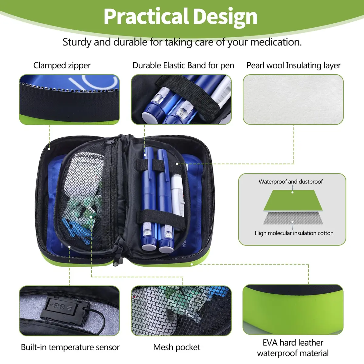 HIMDUZE Insulin Cooler Travel Case with Thermometer & 2 Ice Packs | 21.7cm x 14.4cm x 9.1cm (8.3"x4.7"x3.4") - view 2