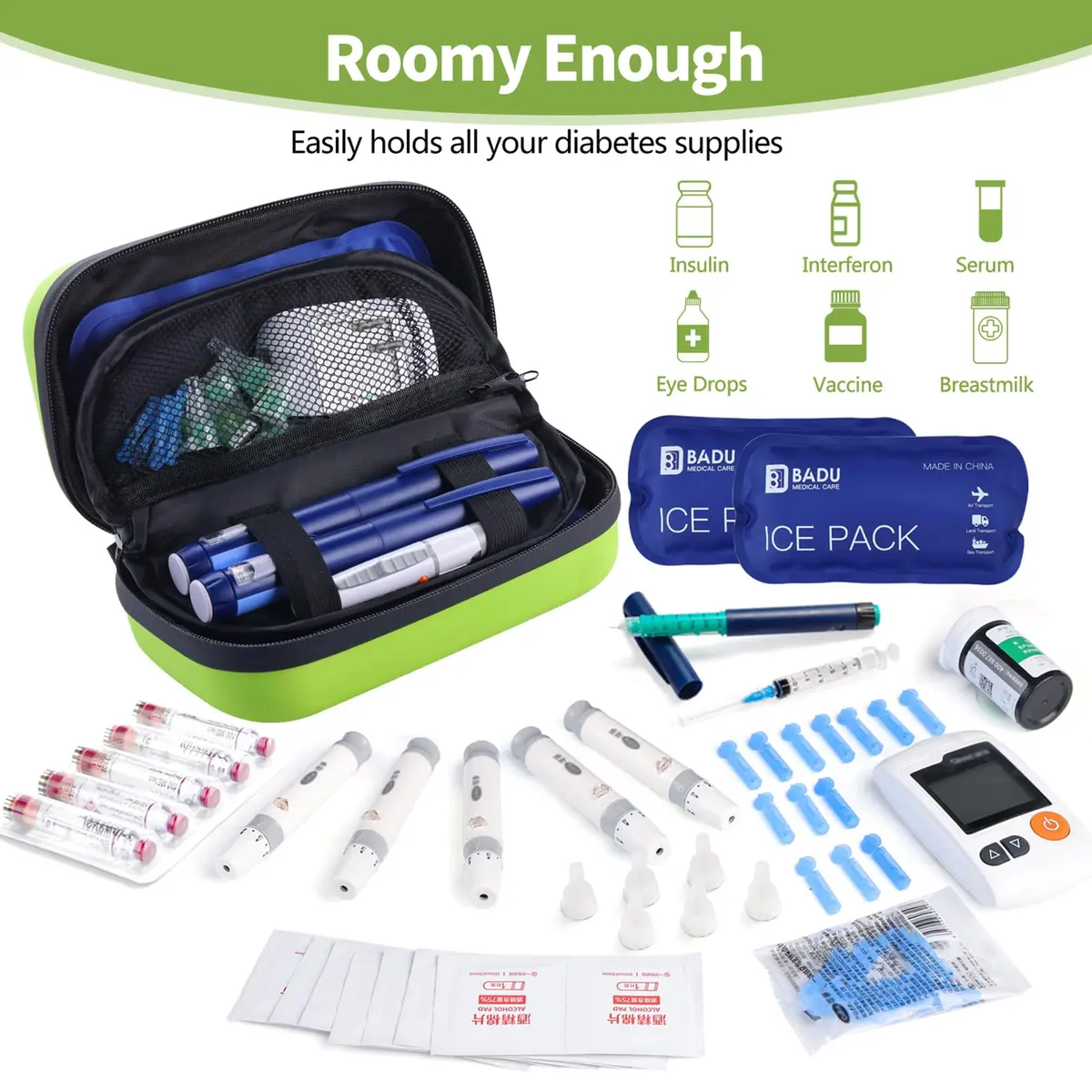 HIMDUZE Insulin Cooler Travel Case with Thermometer & 2 Ice Packs | 21.7cm x 14.4cm x 9.1cm (8.3"x4.7"x3.4") - view 3