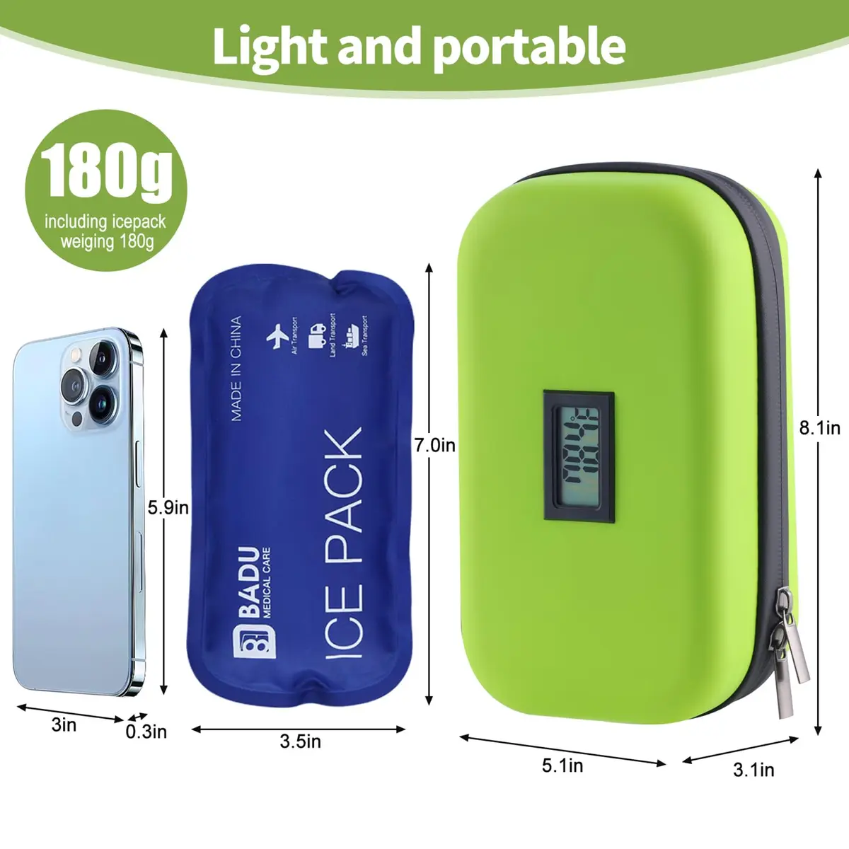 HIMDUZE Insulin Cooler Travel Case with Thermometer & 2 Ice Packs | 21.7cm x 14.4cm x 9.1cm (8.3"x4.7"x3.4") - view 4
