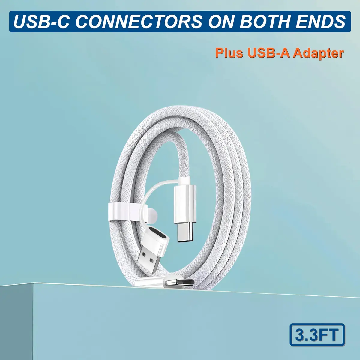 TOP-UP 2 in 1 USB to USB C Cable 3FT, 60W Braided Type C Charger Cord | Fast Charging & Durable - view 5