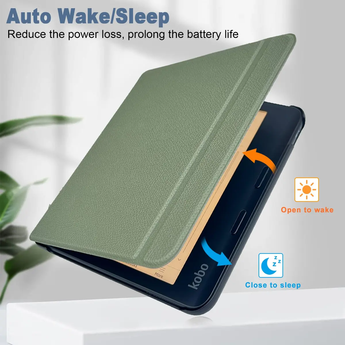 Caweet Green PU Leather Case for Kobo Libra Colour (7-inch) | Auto Sleep Wake Folio - view 3