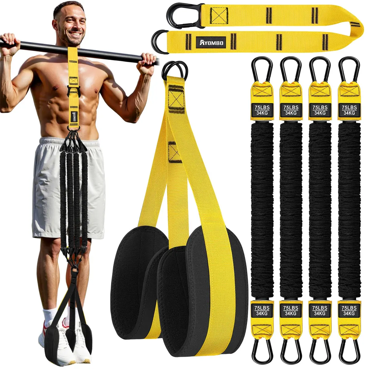 Ayombo Adjustable Resistance Bands Set for Pull Up Bar, Home Gym Workout Equipment Exercise Bands for Muscle Training, Stretching, 1.33 kg (2.95 lb) - main product image