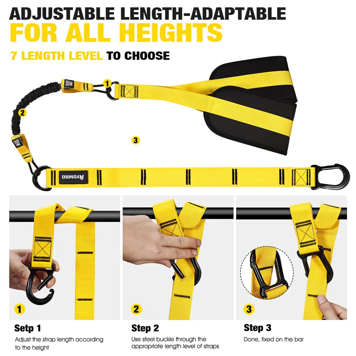 Ayombo Adjustable Resistance Bands Set for Pull Up Bar, Home Gym Workout Equipment Exercise Bands for Muscle Training, Stretching, 1.33 kg (2.95 lb) - view 7