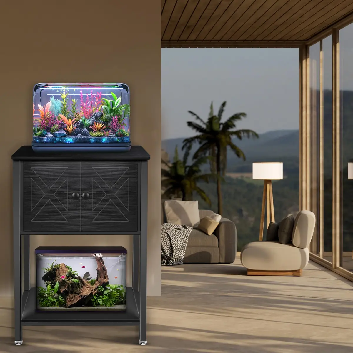 BEURUKU Heavy Duty Fish Tank Stand with Cabinet & Power Outlets 20.5" L x 11" W | Supports 220LBS, 5-10 Gallon Aquarium - view 5