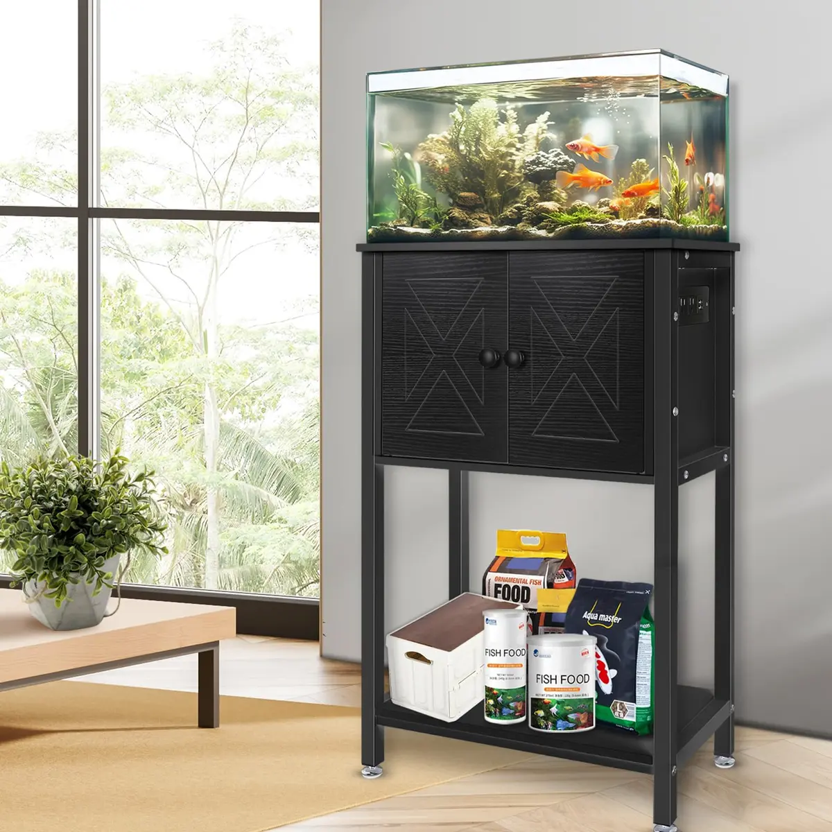 BEURUKU Heavy Duty Fish Tank Stand with Cabinet & Power Outlets 20.5" L x 11" W | Supports 220LBS, 5-10 Gallon Aquarium - view 7