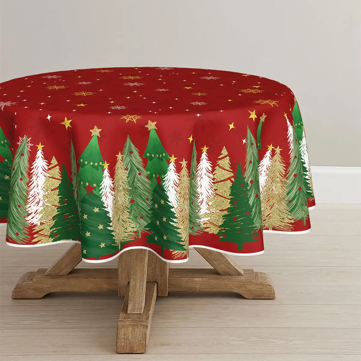 Horaldaily Christmas Tablecloth 70 x 70 Inch Round Trees Red | Festive Home Decor (120 chars) - main product image
