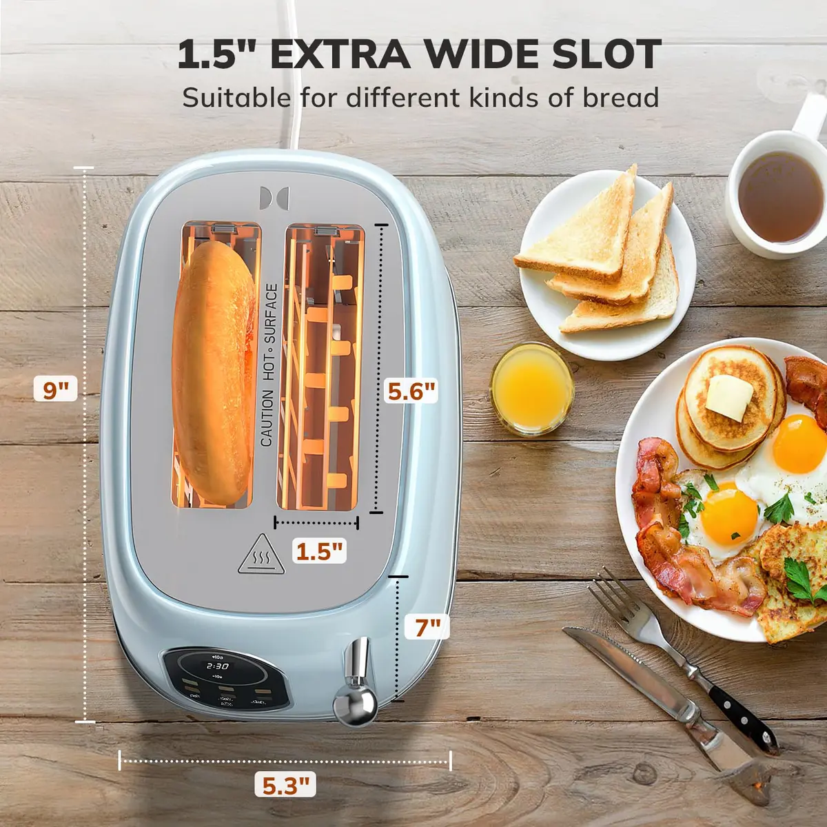 Keenstone Smart Touch Screen Toaster 2 Slice | Retro Wide Slot Stainless Steel with 6 Browning Levels - view 7