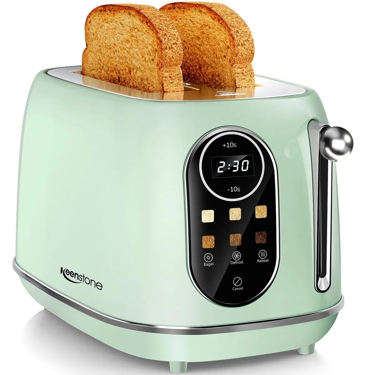 Keenstone Touch Screen Toaster 2 Slice | Retro Wide Slot Stainless Steel with 6 Browning Levels - main product image
