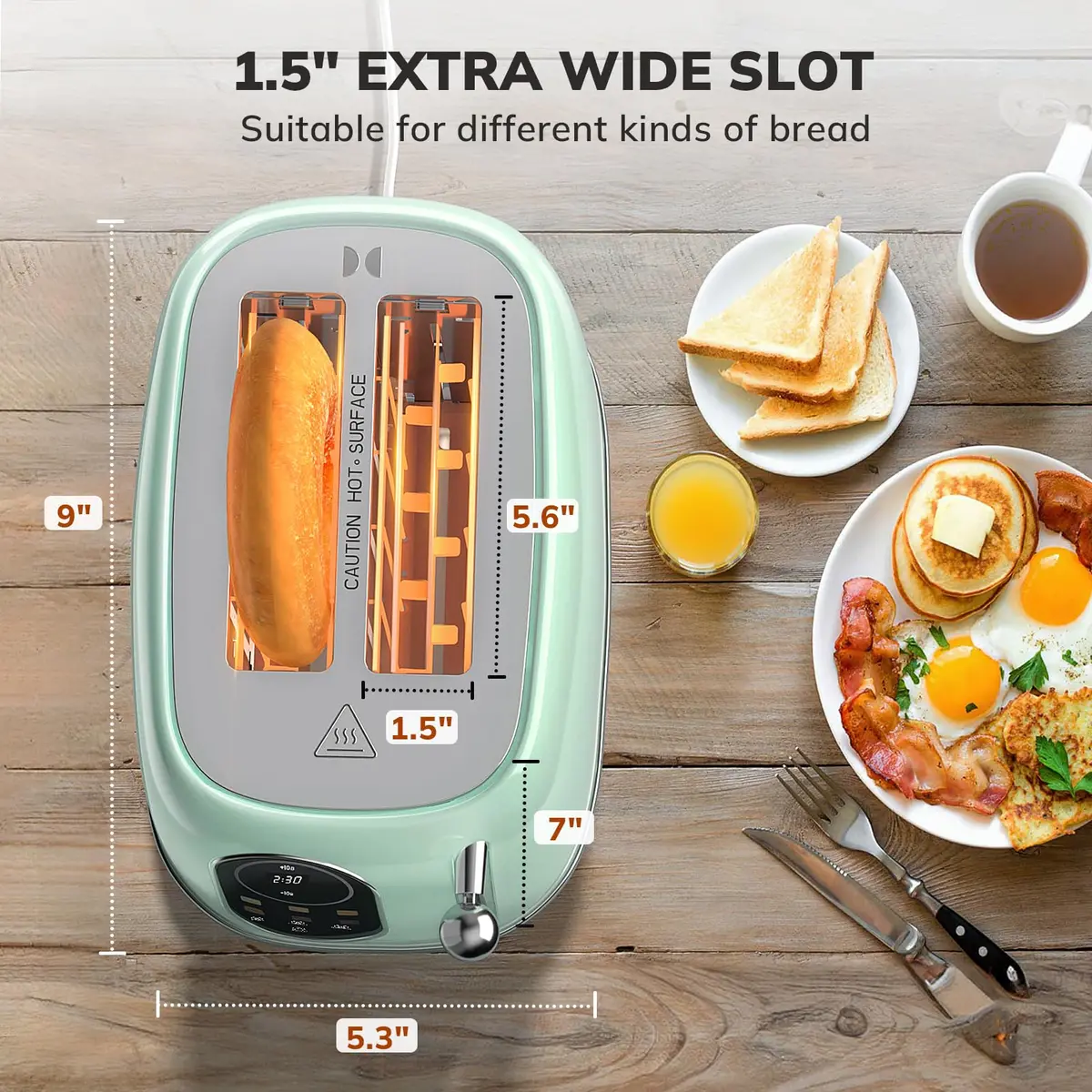 Keenstone Touch Screen Toaster 2 Slice | Retro Wide Slot Stainless Steel with 6 Browning Levels - view 7
