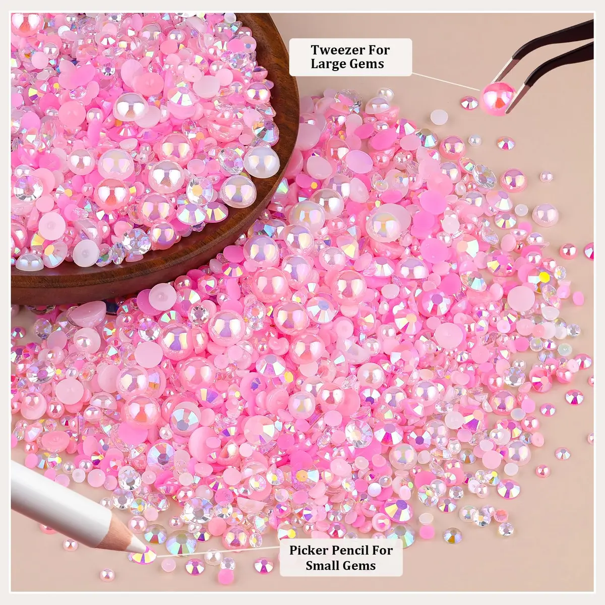 TINKRSTUFF Pink White 14000PCS Nail Art Rhinestones & Pearls Kit | Mixed Sizes 3-8mm Flatback Gems for Crafts - view 4