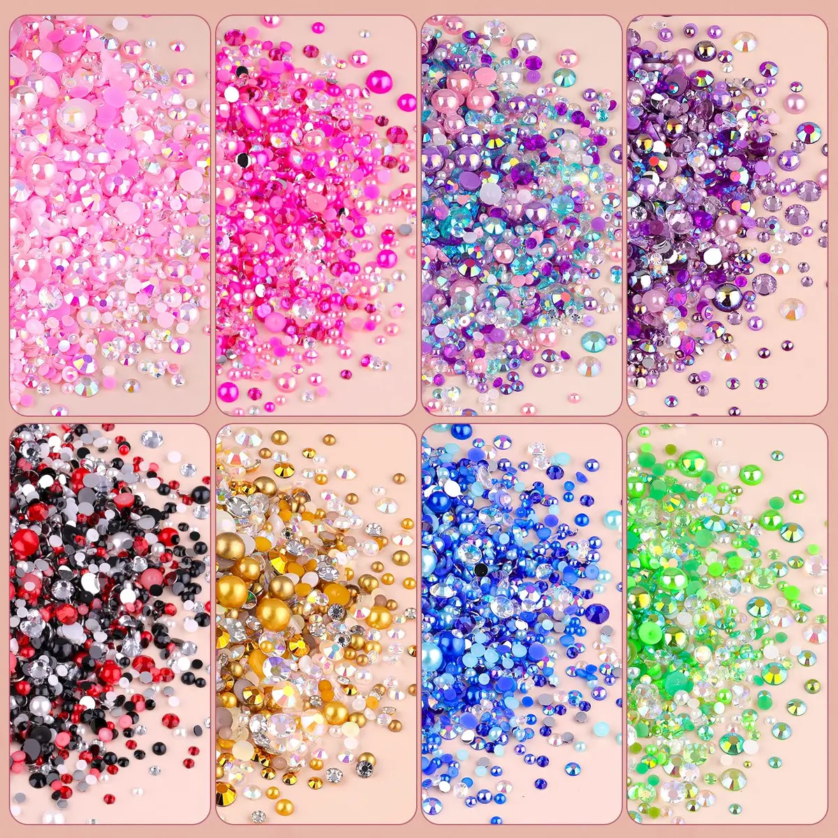 TINKRSTUFF Pink White 14000PCS Nail Art Rhinestones & Pearls Kit | Mixed Sizes 3-8mm Flatback Gems for Crafts - view 5