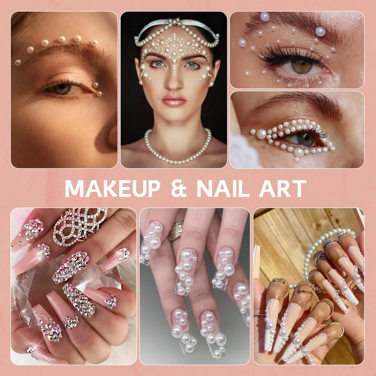 TINKRSTUFF Pink White 14000PCS Nail Art Rhinestones & Pearls Kit | Mixed Sizes 3-8mm Flatback Gems for Crafts - view 7
