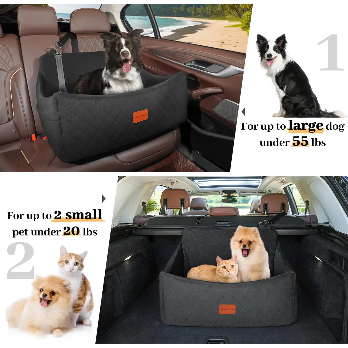 Wooaidagg Dog Car Seat for Medium & Large Dogs Up to 55lbs | Memory Foam Cushion & Safety Straps - view 5