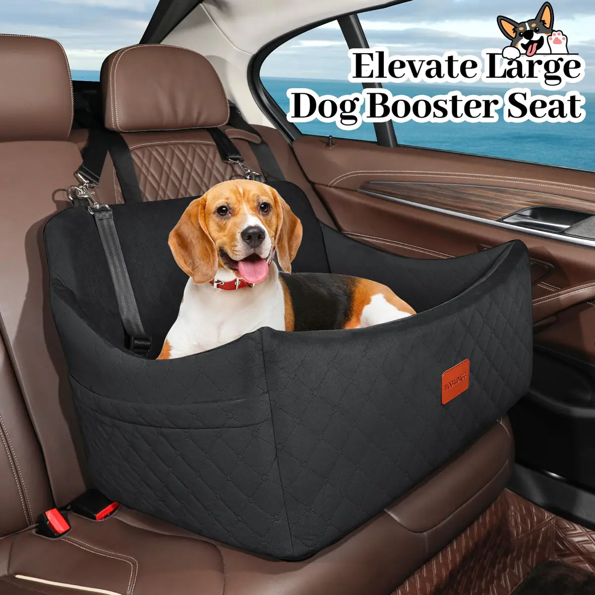 Wooaidagg Dog Car Seat for Medium & Large Dogs Up to 55lbs | Memory Foam Cushion & Safety Straps - view 4