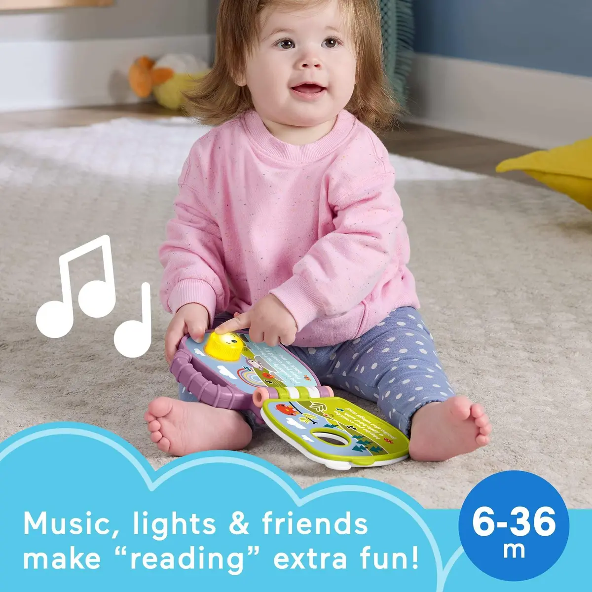 Fisher-Price Baby Musical Storybook with Purple Monkey | Lights & Sounds for Infants & Toddlers 6-36 Months - view 2