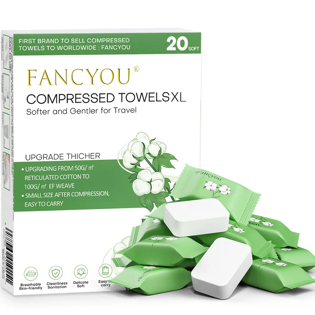 Fancyou Disposable Face Towels 20 Count | Eco-Friendly, Compact & Skin-Friendly - main product image