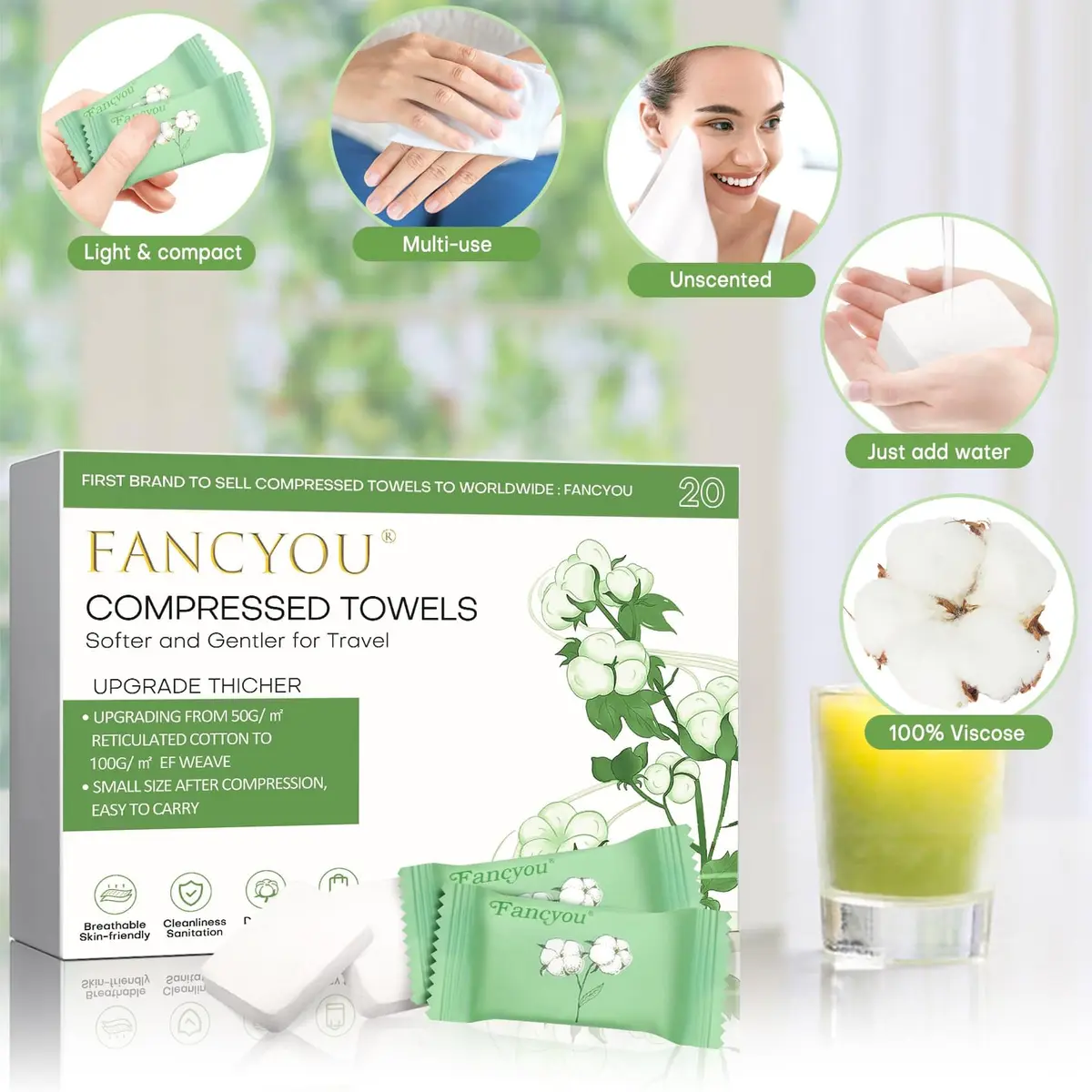 Fancyou Disposable Face Towels 20 Count | Eco-Friendly, Compact & Skin-Friendly - view 7