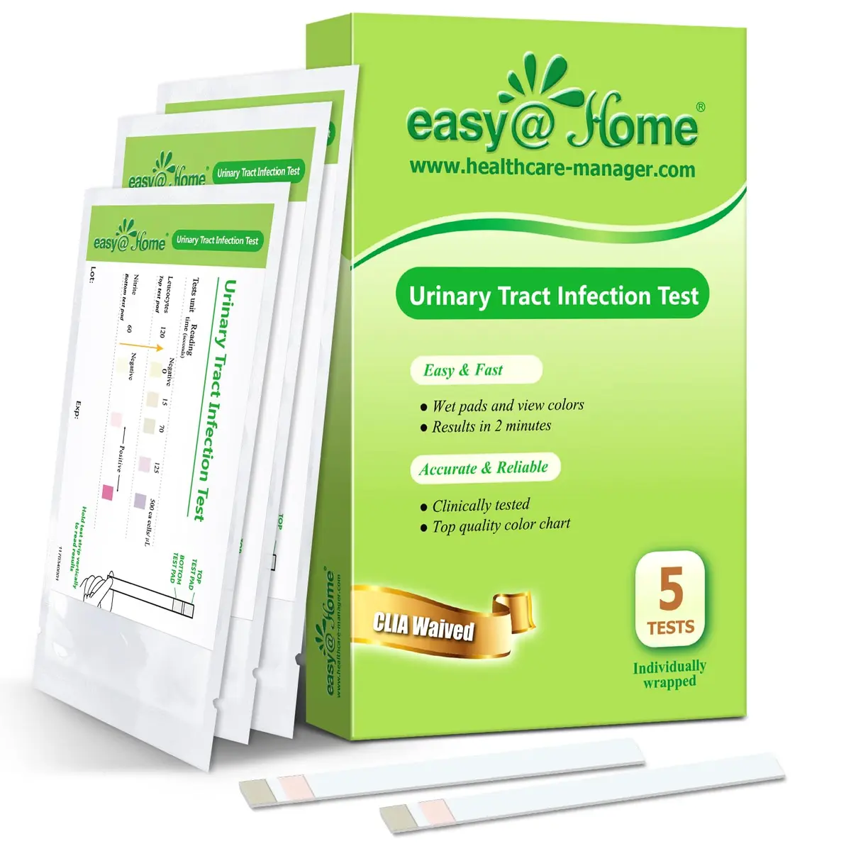 Easy@Home UTI Test Strips 5 Pack | Accurate Home Urinary Tract Test Kit for Women Men - main product image