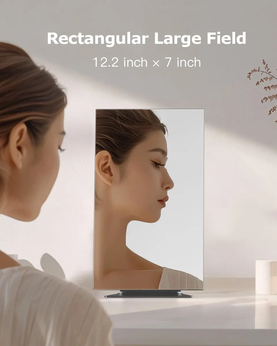 NEZZOE Rectangular Frameless Makeup Mirror 12" x 7" | Full Face, Adjustable Angle, Modern Style - view 2