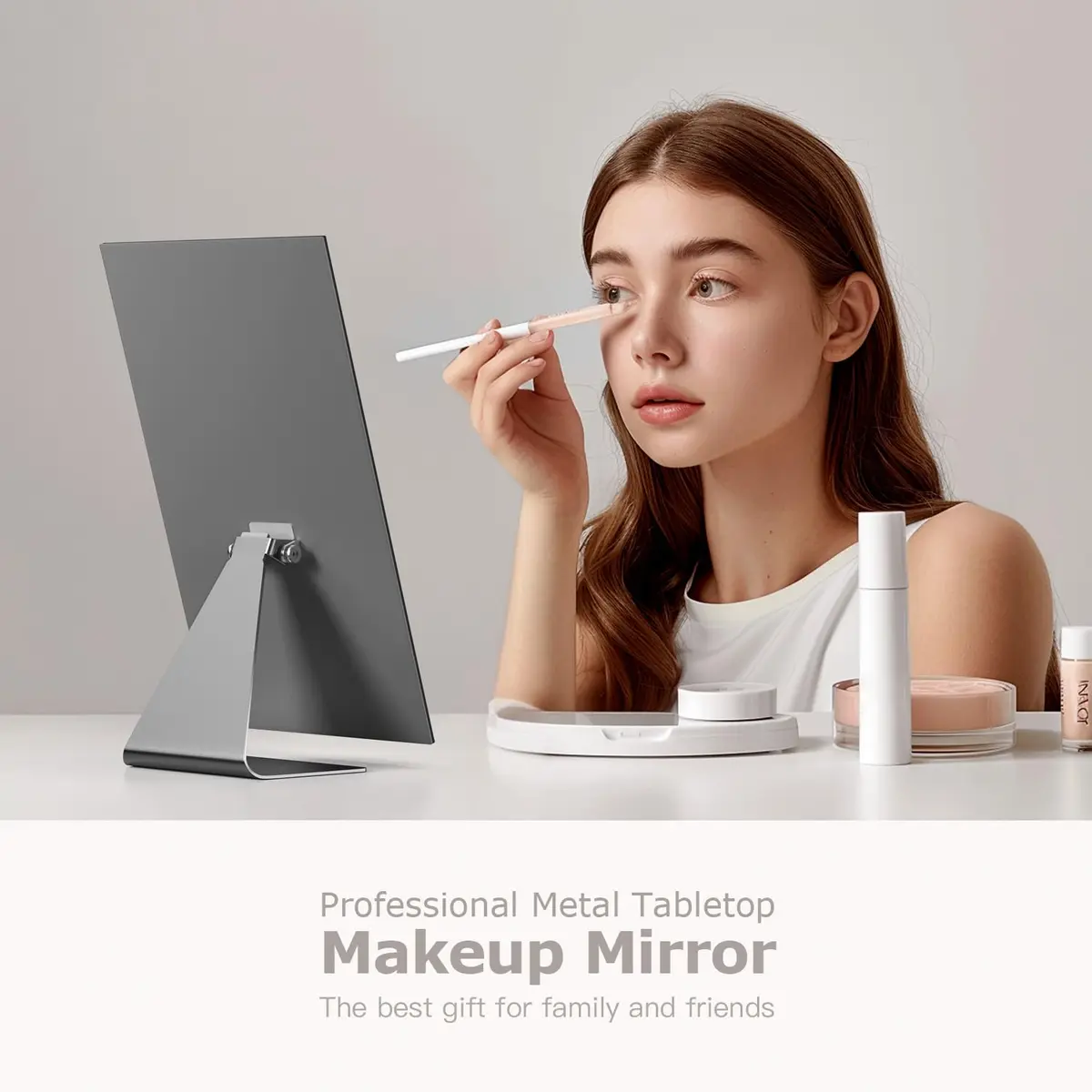 NEZZOE Rectangular Frameless Makeup Mirror 12" x 7" | Full Face, Adjustable Angle, Modern Style - view 3
