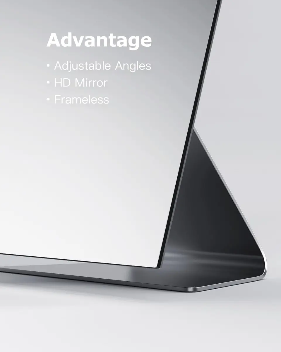 NEZZOE Rectangular Frameless Makeup Mirror 12" x 7" | Full Face, Adjustable Angle, Modern Style - view 4