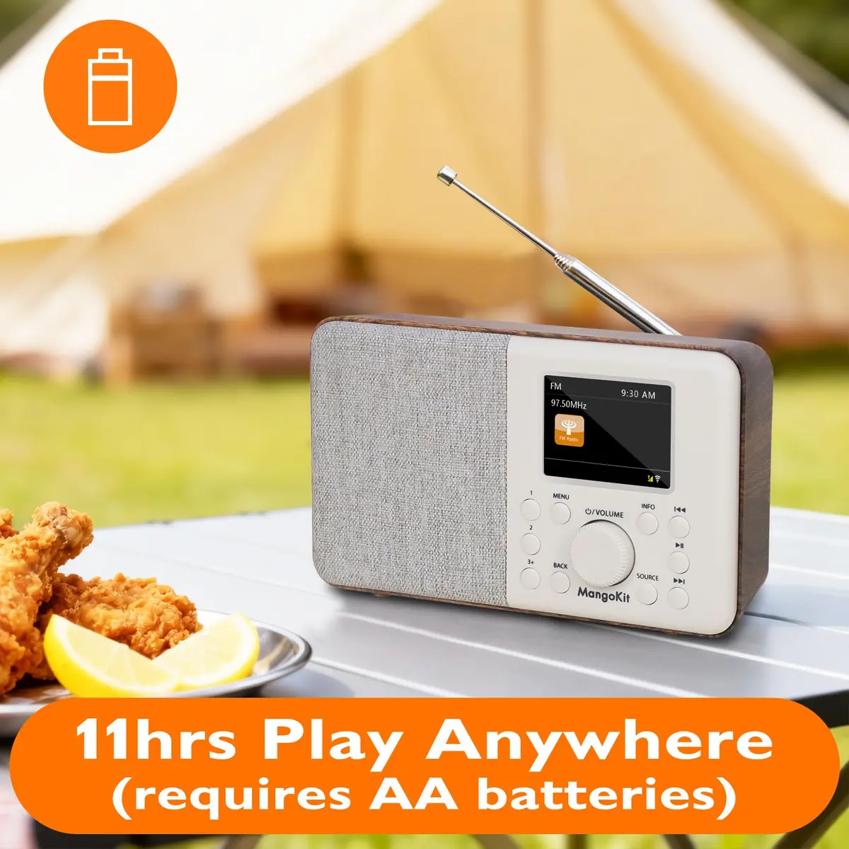 MangoKit SR10 WiFi Internet Radio with Bluetooth, Podcast Player & FM Radio | Portable Digital Radio Walnut - view 6