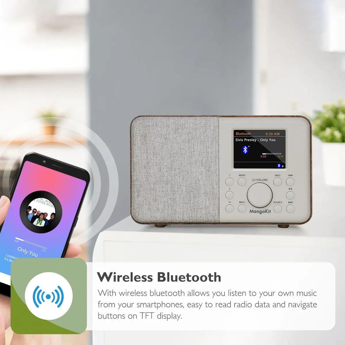 MangoKit SR10 WiFi Internet Radio with Bluetooth, Podcast Player & FM Radio | Portable Digital Radio Walnut - view 7