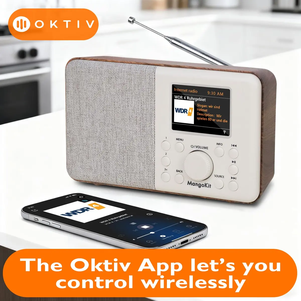 MangoKit SR10 WiFi Internet Radio with Bluetooth, Podcast Player & FM Radio | Portable Digital Radio Walnut - view 4