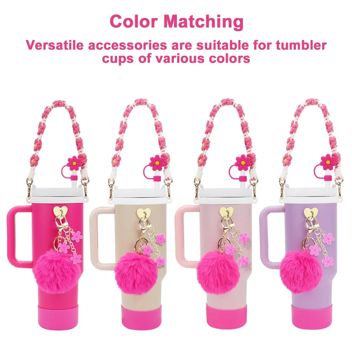 3tyto Rose 13 Pcs Stanley Cup Accessories Set with Bohemian Woven Handle Strap & Silicone Boot for 30oz & 40oz Tumblers - view 3