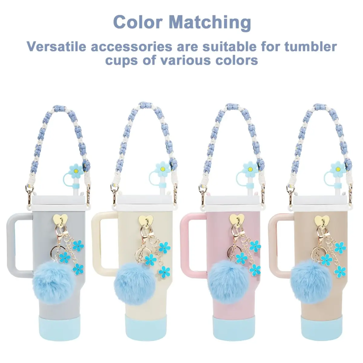 3tyto 13 Pcs Stanley Cup Accessories Set Blue | Bohemian Woven Handle Strap & Silicone Boot for 30oz & 40oz Tumblers - view 2