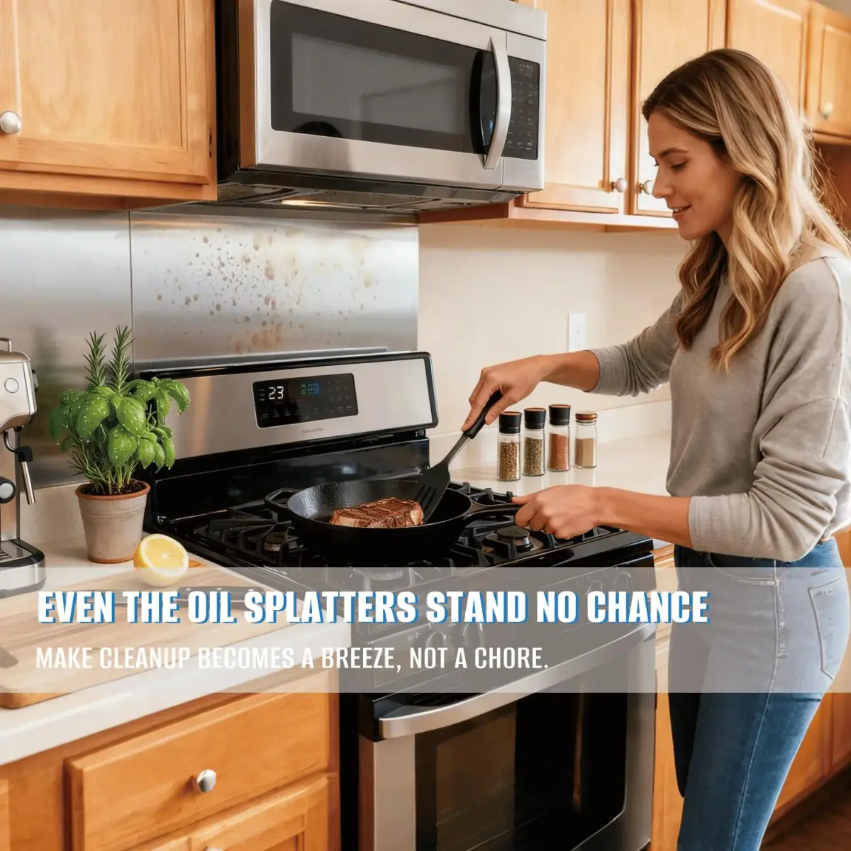 TUTU Stainless Steel Stove Backsplash 24" x 30" | Reversible Ultra Flat Splatter Guard - view 2