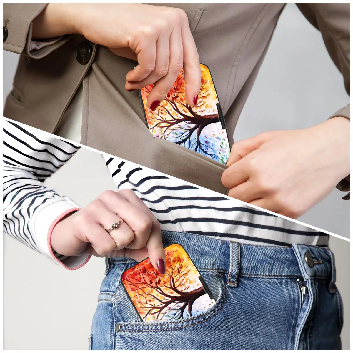 Atufsuat RFID Blocking Aluminum Card Holder for Women, Slim Metal Hard Card Case with 7 Slots, Colorful Trees | Holds up to 14 Cards - view 6