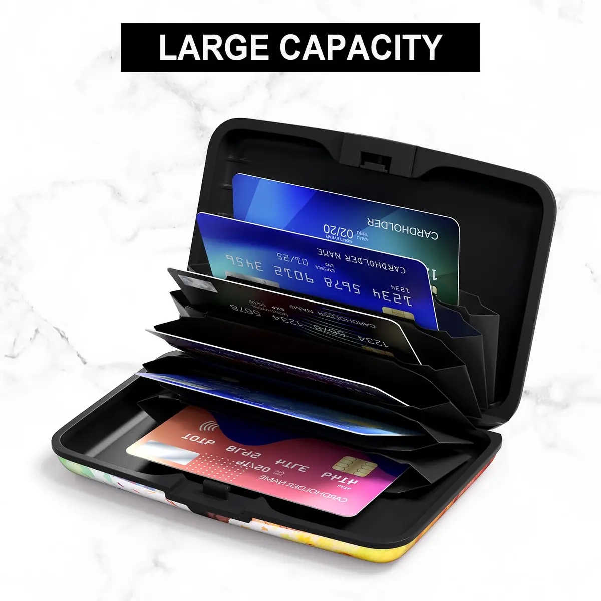 Atufsuat RFID Blocking Aluminum Card Holder for Women, Slim Metal Hard Card Case with 7 Slots, Colorful Trees | Holds up to 14 Cards - view 4